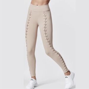 Carbon38 Nude Lace Up Twisted Braided Seam Corset style Leggings in Size Small
